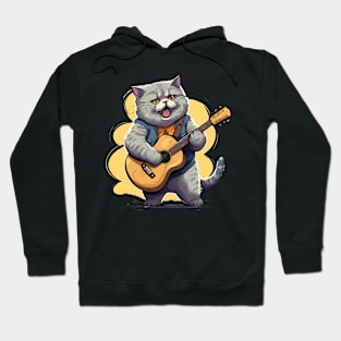 British Shorthair Cat Playing Guitar Hoodie